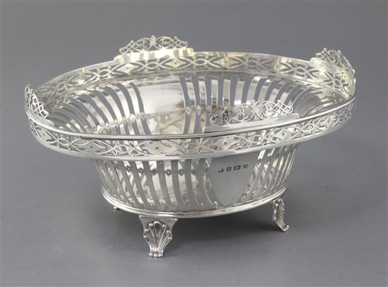 A George V pierced silver oval fruit bowl, by Latham & Morton, 24 oz.